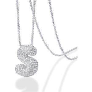 imagePAVOI 14K Gold Plated Cubic Zirconia Bubble Letter Initial Necklaces for Women  Gold Balloon Necklace Letter  Chunky Pendant NecklacesS
