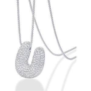 imagePAVOI 14K Gold Plated Cubic Zirconia Bubble Letter Initial Necklaces for Women  Gold Balloon Necklace Letter  Chunky Pendant NecklacesU