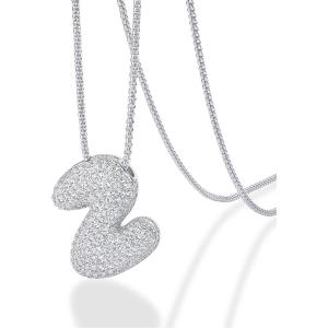 imagePAVOI 14K Gold Plated Cubic Zirconia Bubble Letter Initial Necklaces for Women  Gold Balloon Necklace Letter  Chunky Pendant NecklacesZ