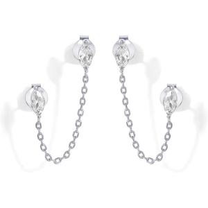 imagePAVOI 14K Gold Plated Delicate CZ Chain Earrings for Women  Double Piercing Dangle Chain Studs  Cubic Zirconia EarscapesWhite Gold