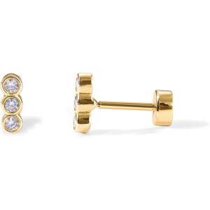 imagePAVOI 14K Gold Plated Solid 925 Sterling Silver Post Flat Back Stud Earrings for Women  Cartilage Helix Piercing  Cubic Zirconia EarringsYellow Gold