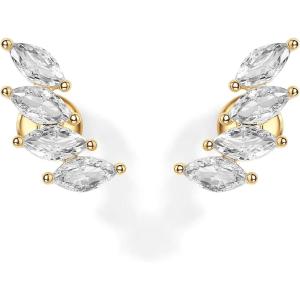 imagePAVOI 14K Gold Plated Sterling Silver Post Navette CZ Crawler Flat Back Earrings for Women  Small Cartilage Cubic Zirconia Stud Earring  Helix Piercing JewelryYellow Gold