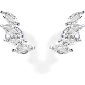 imagePAVOI 14K Gold Plated Sterling Silver Post Navette CZ Crawler Flat Back Earrings for Women  Small Cartilage Cubic Zirconia Stud Earring  Helix Piercing JewelryWhite Gold
