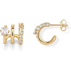 imagePAVOI 14K Gold Plated Sterling Silver Posts Cubic Zirconia Segment Triple Hoop Earrings for Women  Statement Triple Hoop Stud EarringsYellow Gold