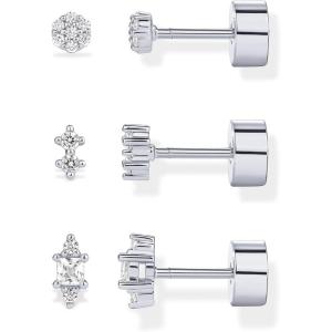 imagePAVOI 14K Gold Plated Sterling Silver Posts Dainty Mini MultiShape Flat Back Stud Earring Pack for Women  Helix Cartilage Piercing Jewelry3Pair Set