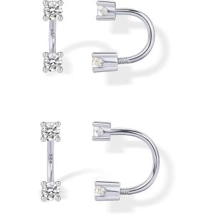 imagePAVOI 14K Gold Plated Sterling Silver Posts Double Half Huggie Earring Jacket Pack for Women  Gold Statement Loop Hoop Earring Set  Heart Ball Cubic Zirconia Screwback StudsCubic Zirconia