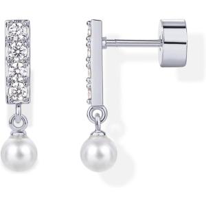 imagePAVOI 14K Gold Plated Sterling Silver Posts Mini Bar Drop Dangle Flatback Earrings for Women  Dainty Helix Cartilage Piercing Jewelry  Baguette Bezel Marquise Pearl Cubic Zirconia Screwback Stud EarringsPearl