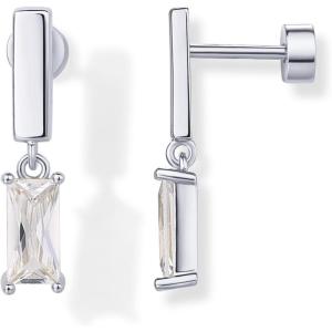 imagePAVOI 14K Gold Plated Sterling Silver Posts Mini Bar Drop Dangle Flatback Earrings for Women  Dainty Helix Cartilage Piercing Jewelry  Baguette Bezel Marquise Pearl Cubic Zirconia Screwback Stud EarringsBaguette