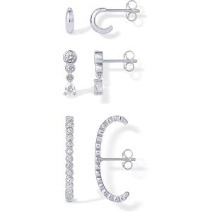 imagePAVOI 14K Gold Plated Sterling Silver Posts Multi Pack Earscape Statement Earrings for Women  Set of Three Minimalist Suspender Ear Cuff Huggie Stud Dangle Earrings PiercingsWhite Gold