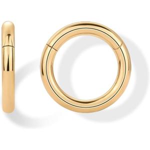 imagePAVOI 14K Gold Plated Titanium Clicker Hoop Earrings for Women Men  Hinged Huggie Earring  Cartilage Helix Nose Ring Tragus Rook Septum Piercing Jewelry 161820 GaugesYellow Gold