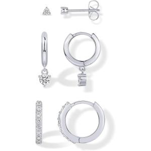 imagePAVOI 18K Gold Plated Sterling Silver Posts Three Pairs Statement Earrings for Women  Cubic Zirconia Gold Earring Pack  Front Back Ear Jacket Crawler Stud Huggie Piercing Jewelry SetMinimalist
