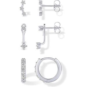 imagePAVOI 18K Gold Plated Sterling Silver Posts Three Pairs Statement Earrings for Women  Cubic Zirconia Gold Earring Pack  Front Back Ear Jacket Crawler Stud Huggie Piercing Jewelry SetEar Jacket