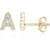 imagePAVOI 14K Gold Plated 925 Sterling Silver Cubic Zirconia Initial Letter Stud Earrings for Women  Simulated Diamond Alphabet Letter Earrings A