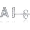 imagePAVOI 14K Gold Plated 925 Sterling Silver Cubic Zirconia Initial Letter Stud Earrings for Women  Simulated Diamond Alphabet Letter Earrings A
