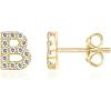imagePAVOI 14K Gold Plated 925 Sterling Silver Cubic Zirconia Initial Letter Stud Earrings for Women  Simulated Diamond Alphabet Letter Earrings B