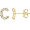 imagePAVOI 14K Gold Plated 925 Sterling Silver Cubic Zirconia Initial Letter Stud Earrings for Women  Simulated Diamond Alphabet Letter Earrings C