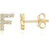 imagePAVOI 14K Gold Plated 925 Sterling Silver Cubic Zirconia Initial Letter Stud Earrings for Women  Simulated Diamond Alphabet Letter Earrings F