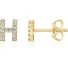 imagePAVOI 14K Gold Plated 925 Sterling Silver Cubic Zirconia Initial Letter Stud Earrings for Women  Simulated Diamond Alphabet Letter Earrings H