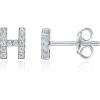 imagePAVOI 14K Gold Plated 925 Sterling Silver Cubic Zirconia Initial Letter Stud Earrings for Women  Simulated Diamond Alphabet Letter Earrings H