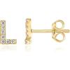 imagePAVOI 14K Gold Plated 925 Sterling Silver Cubic Zirconia Initial Letter Stud Earrings for Women  Simulated Diamond Alphabet Letter Earrings L