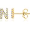 imagePAVOI 14K Gold Plated 925 Sterling Silver Cubic Zirconia Initial Letter Stud Earrings for Women  Simulated Diamond Alphabet Letter Earrings N