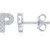 imagePAVOI 14K Gold Plated 925 Sterling Silver Cubic Zirconia Initial Letter Stud Earrings for Women  Simulated Diamond Alphabet Letter Earrings P