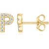 imagePAVOI 14K Gold Plated 925 Sterling Silver Cubic Zirconia Initial Letter Stud Earrings for Women  Simulated Diamond Alphabet Letter Earrings P