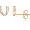 imagePAVOI 14K Gold Plated 925 Sterling Silver Cubic Zirconia Initial Letter Stud Earrings for Women  Simulated Diamond Alphabet Letter Earrings U