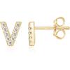 imagePAVOI 14K Gold Plated 925 Sterling Silver Cubic Zirconia Initial Letter Stud Earrings for Women  Simulated Diamond Alphabet Letter Earrings V