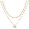 imagePAVOI 14K Gold Plated Initial Letter Double Dog Tag Pendant Necklace  Dainty Cubic Zirconia Letter Tag Round Box Chain Necklaces for Women C