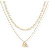 imagePAVOI 14K Gold Plated Initial Letter Double Dog Tag Pendant Necklace  Dainty Cubic Zirconia Letter Tag Round Box Chain Necklaces for Women J