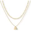 imagePAVOI 14K Gold Plated Initial Letter Double Dog Tag Pendant Necklace  Dainty Cubic Zirconia Letter Tag Round Box Chain Necklaces for Women L
