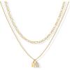 imagePAVOI 14K Gold Plated Initial Letter Double Dog Tag Pendant Necklace  Dainty Cubic Zirconia Letter Tag Round Box Chain Necklaces for Women O