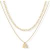 imagePAVOI 14K Gold Plated Initial Letter Double Dog Tag Pendant Necklace  Dainty Cubic Zirconia Letter Tag Round Box Chain Necklaces for Women R