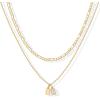 imagePAVOI 14K Gold Plated Initial Letter Double Dog Tag Pendant Necklace  Dainty Cubic Zirconia Letter Tag Round Box Chain Necklaces for Women U