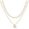 imagePAVOI 14K Gold Plated Initial Letter Double Dog Tag Pendant Necklace  Dainty Cubic Zirconia Letter Tag Round Box Chain Necklaces for Women W