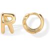 imagePAVOI 14K Gold Plated Sterling Silver Posts Dainty Initial Huggie Earrings for Women  Gold Huggie Hoop Small Initial Jewelry  Trendy Alphabet Letter Earrings R
