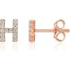 imagePAVOI 14K Gold Plated 925 Sterling Silver Cubic Zirconia Initial Letter Stud Earrings for Women  Simulated Diamond Alphabet Letter Earrings H