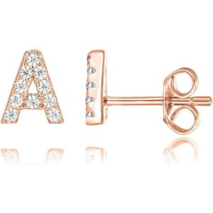 imagePAVOI 14K Gold Plated 925 Sterling Silver Cubic Zirconia Initial Letter Stud Earrings for Women  Simulated Diamond Alphabet Letter Earrings A