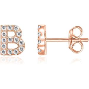 imagePAVOI 14K Gold Plated 925 Sterling Silver Cubic Zirconia Initial Letter Stud Earrings for Women  Simulated Diamond Alphabet Letter Earrings B