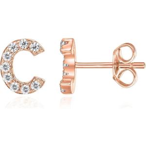imagePAVOI 14K Gold Plated 925 Sterling Silver Cubic Zirconia Initial Letter Stud Earrings for Women  Simulated Diamond Alphabet Letter Earrings C