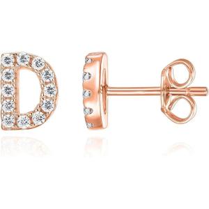 imagePAVOI 14K Gold Plated 925 Sterling Silver Cubic Zirconia Initial Letter Stud Earrings for Women  Simulated Diamond Alphabet Letter Earrings D