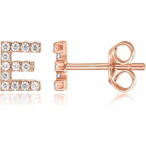 imagePAVOI 14K Gold Plated 925 Sterling Silver Cubic Zirconia Initial Letter Stud Earrings for Women  Simulated Diamond Alphabet Letter Earrings E