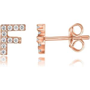imagePAVOI 14K Gold Plated 925 Sterling Silver Cubic Zirconia Initial Letter Stud Earrings for Women  Simulated Diamond Alphabet Letter Earrings F
