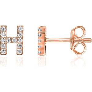 imagePAVOI 14K Gold Plated 925 Sterling Silver Cubic Zirconia Initial Letter Stud Earrings for Women  Simulated Diamond Alphabet Letter Earrings H