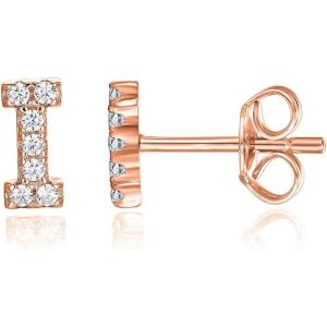 imagePAVOI 14K Gold Plated 925 Sterling Silver Cubic Zirconia Initial Letter Stud Earrings for Women  Simulated Diamond Alphabet Letter Earrings I