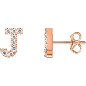 imagePAVOI 14K Gold Plated 925 Sterling Silver Cubic Zirconia Initial Letter Stud Earrings for Women  Simulated Diamond Alphabet Letter Earrings J
