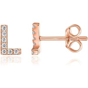 imagePAVOI 14K Gold Plated 925 Sterling Silver Cubic Zirconia Initial Letter Stud Earrings for Women  Simulated Diamond Alphabet Letter Earrings L