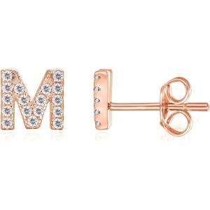 imagePAVOI 14K Gold Plated 925 Sterling Silver Cubic Zirconia Initial Letter Stud Earrings for Women  Simulated Diamond Alphabet Letter Earrings M