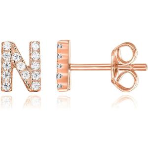 imagePAVOI 14K Gold Plated 925 Sterling Silver Cubic Zirconia Initial Letter Stud Earrings for Women  Simulated Diamond Alphabet Letter Earrings N